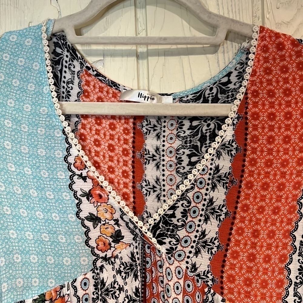 Military Hippie Boho Tunic/Dress with Lace 3/4 Sleeves, Size S - Picture 4 of 7